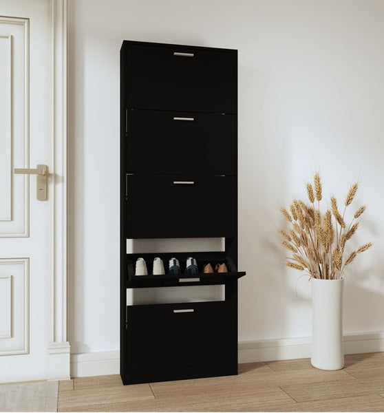 Schuhschrank Schwarz 59x17x169 cm Holzwerkstoff