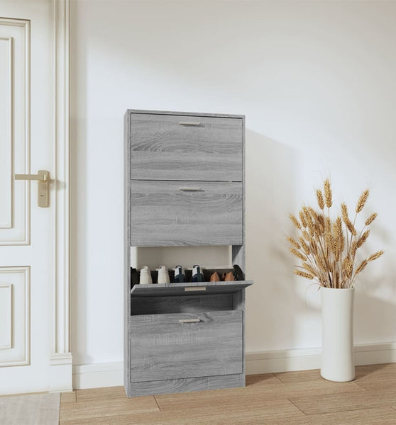 Schuhschrank Grau Sonoma 59x17x150 cm Holzwerkstoff