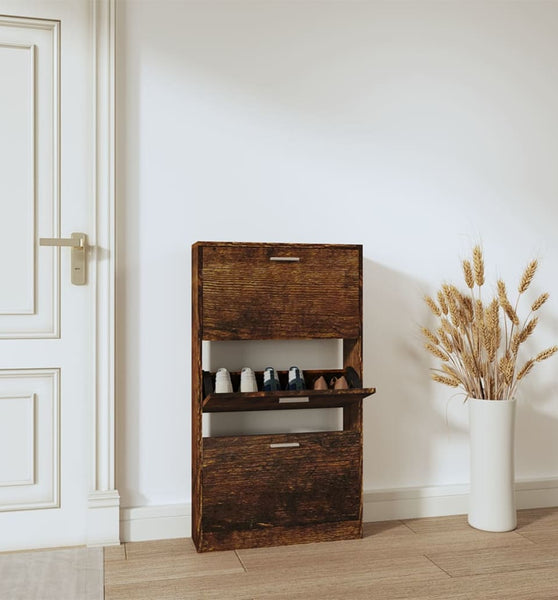Schuhschrank Räuchereiche 59x17x108 cm Holzwerkstoff