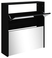 Schuhschrank mit Spiegel 2 Fächer Schwarz 63x17x67 cm