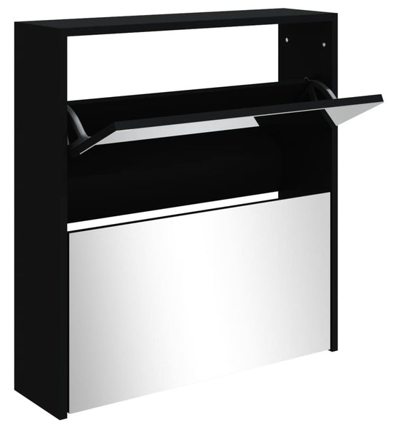 Schuhschrank mit Spiegel 2 Fächer Schwarz 63x17x67 cm