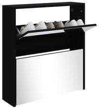 Schuhschrank mit Spiegel 2 Fächer Schwarz 63x17x67 cm