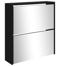 Schuhschrank mit Spiegel 2 Fächer Schwarz 63x17x67 cm
