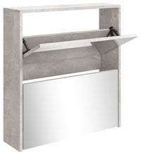 Schuhschrank mit Spiegel 2 Fächer Betongrau 63x17x67 cm