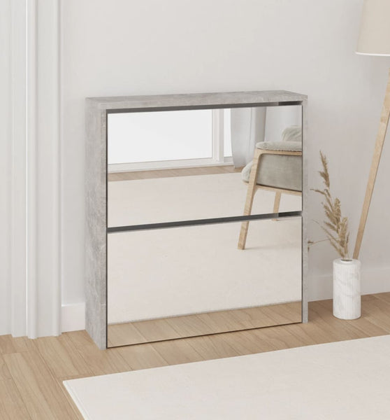 Schuhschrank mit Spiegel 2 Fächer Betongrau 63x17x67 cm
