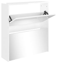 Schuhschrank mit Spiegel 2 Fächer Hochglanz-Weiß 63x17x67 cm