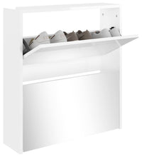 Schuhschrank mit Spiegel 2 Fächer Hochglanz-Weiß 63x17x67 cm