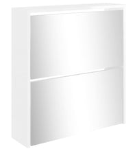 Schuhschrank mit Spiegel 2 Fächer Hochglanz-Weiß 63x17x67 cm