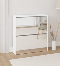 Schuhschrank mit Spiegel 2 Fächer Hochglanz-Weiß 63x17x67 cm