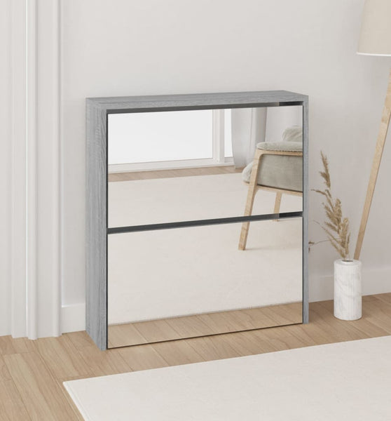 Schuhschrank mit Spiegel 2 Fächer Grau Sonoma 63x17x67 cm