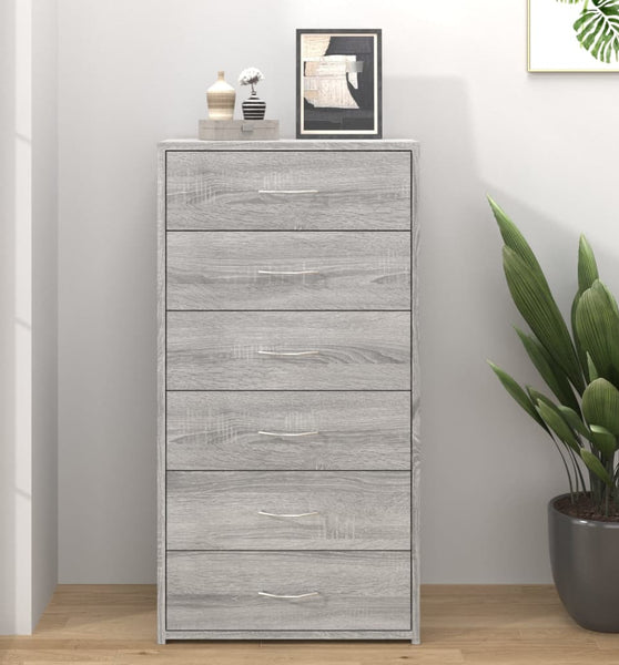 Sideboard mit 6 Schubladen Grau Sonoma 50x34x96cm Holzwerkstoff