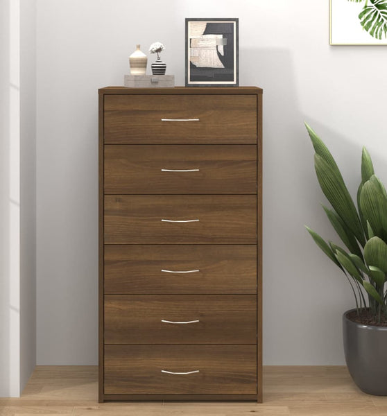Sideboard mit 6 Schubladen Braun Eichen-Optik 50x34x96 cm