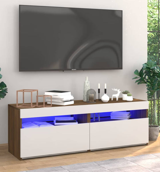 TV-Schränke 2Stk mit LED-Leuchten Braun Eichen-Optik 60x35x40cm
