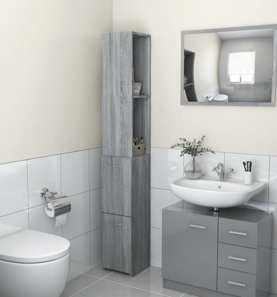 Badschrank Grau Sonoma 25x26,5x170 cm Holzwerkstoff