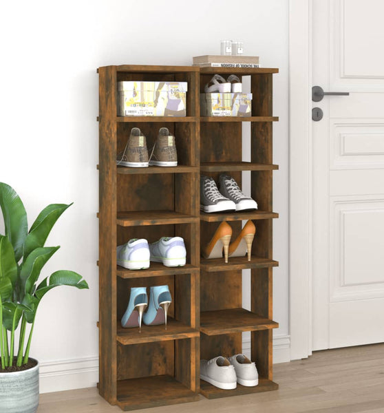 Schuhregale 2 Stk. Räuchereiche 27,5x27x102 cm Holzwerkstoff