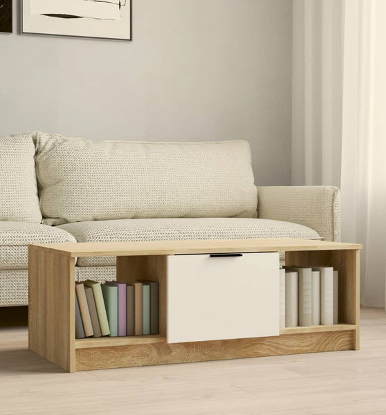 Couchtisch Weiß und Sonoma-Eiche 102x50x36 cm Holzwerkstoff