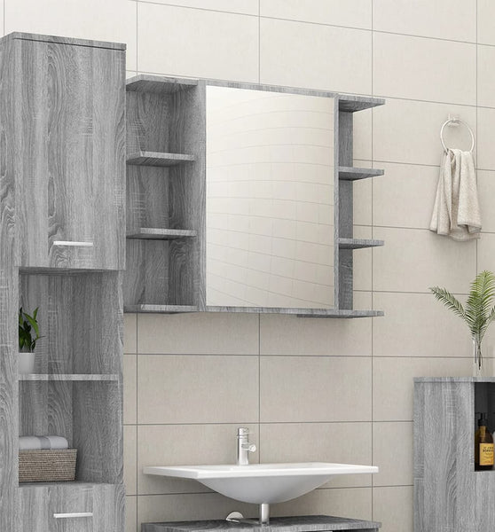 Bad-Spiegelschrank Grau Sonoma 80x20,5x64 cm Holzwerkstoff
