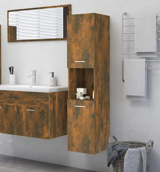 Badezimmerschrank Räuchereiche 30x30x130 cm Holzwerkstoff