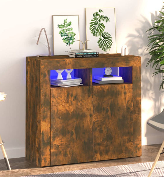 Sideboard mit LED-Beleuchtung Räuchereiche 80x35x75 cm