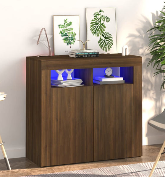 Sideboard mit LED-Beleuchtung Braun Eichen-Optik 80x35x75 cm