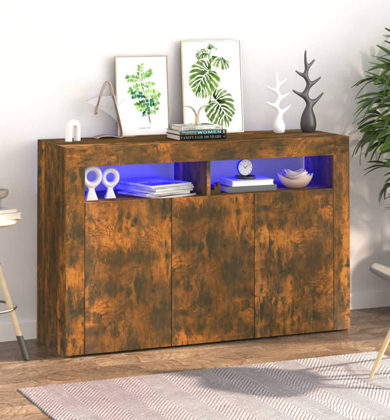 Sideboard mit LED-Beleuchtung Räuchereiche 115,5x30x75 cm