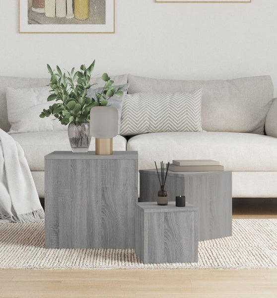 Beistelltische 3 Stk. Grau Sonoma Holzwerkstoff