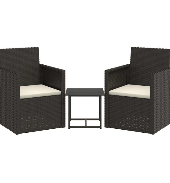 3-tlg. Garten-Sofagarnitur mit Kissen Schwarz Poly Rattan