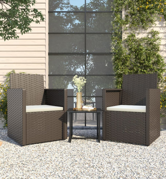 3-tlg. Garten-Sofagarnitur mit Kissen Schwarz Poly Rattan