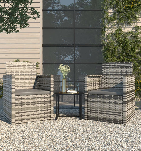 3-tlg. Garten-Lounge-Set mit Kissen Poly Rattan Grau