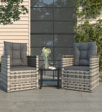 3-tlg. Garten-Lounge-Set mit Kissen Poly Rattan Grau