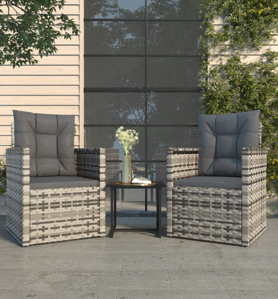 3-tlg. Garten-Lounge-Set mit Kissen Poly Rattan Grau