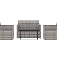 4-tlg. Garten-Lounge-Set mit Kissen Poly Rattan Grau