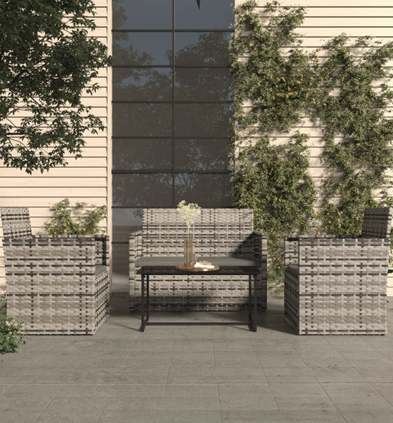 4-tlg. Garten-Lounge-Set mit Kissen Poly Rattan Grau