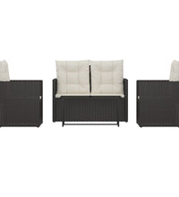 4-tlg. Garten-Lounge-Set mit Kissen Poly Rattan Schwarz