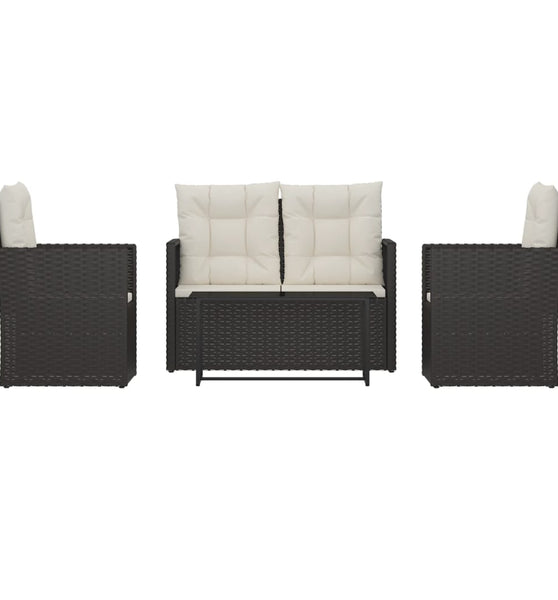 4-tlg. Garten-Lounge-Set mit Kissen Poly Rattan Schwarz