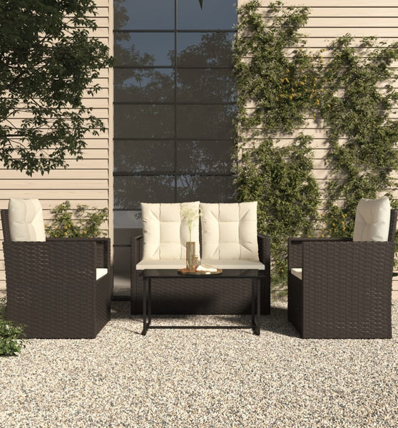 4-tlg. Garten-Lounge-Set mit Kissen Poly Rattan Schwarz