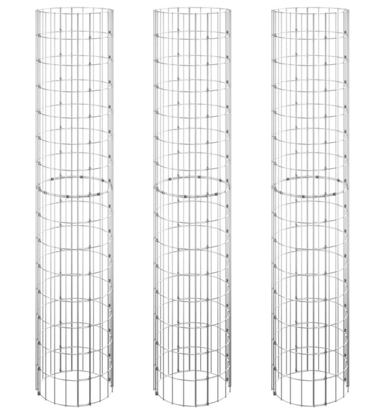 Gabionen-Hochbeete 3 Stk. Rund Verzinkter Stahl Ø30x150 cm