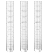 Gabionen-Hochbeete 3 Stk. Rund Verzinkter Stahl Ø30x200 cm