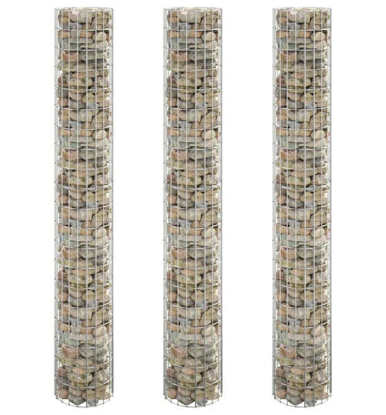 Gabionen-Hochbeete 3 Stk. Rund Verzinkter Stahl Ø30x200 cm