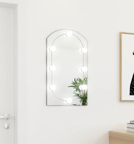 Spiegel mit LED-Leuchten 70x40 cm Glas Bogenförmig