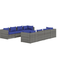 9-tlg. Garten-Lounge-Set mit Kissen Poly Rattan Grau