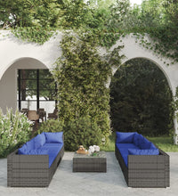 9-tlg. Garten-Lounge-Set mit Kissen Poly Rattan Grau