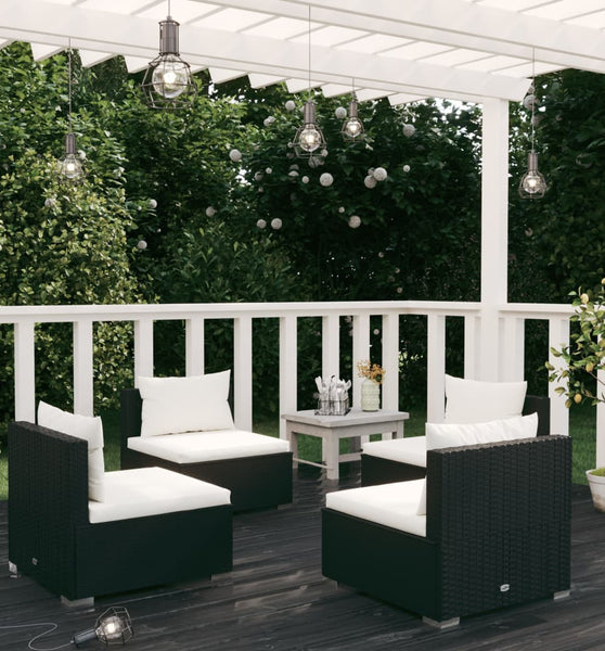 4-tlg. Garten-Lounge-Set mit Auflagen Poly Rattan Schwarz