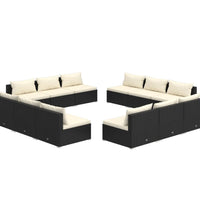 12-tlg. Garten-Lounge-Set mit Kissen Poly Rattan Schwarz