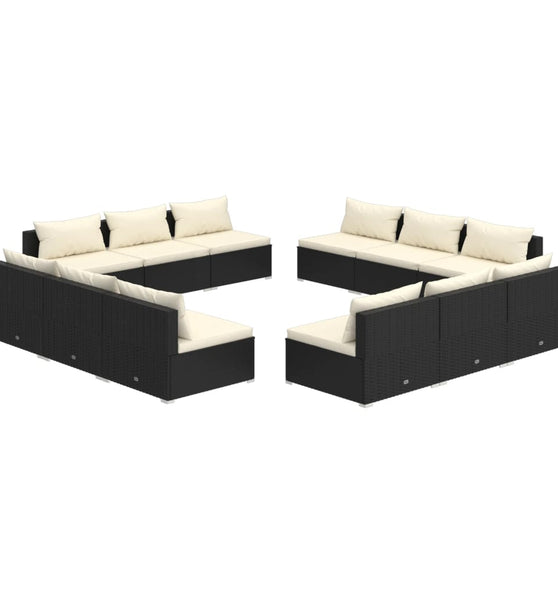 12-tlg. Garten-Lounge-Set mit Kissen Poly Rattan Schwarz