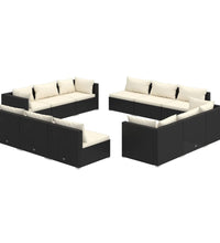 12-tlg. Garten-Lounge-Set mit Kissen Poly Rattan Schwarz