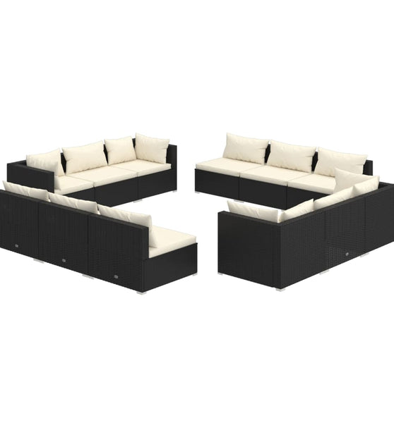 12-tlg. Garten-Lounge-Set mit Kissen Poly Rattan Schwarz