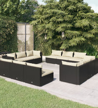 12-tlg. Garten-Lounge-Set mit Kissen Poly Rattan Schwarz