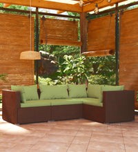 4-tlg. Garten-Lounge-Set mit Auflagen Poly Rattan Braun