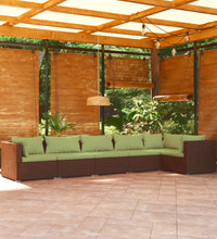 6-tlg. Garten-Lounge-Set mit Auflagen Poly Rattan Braun